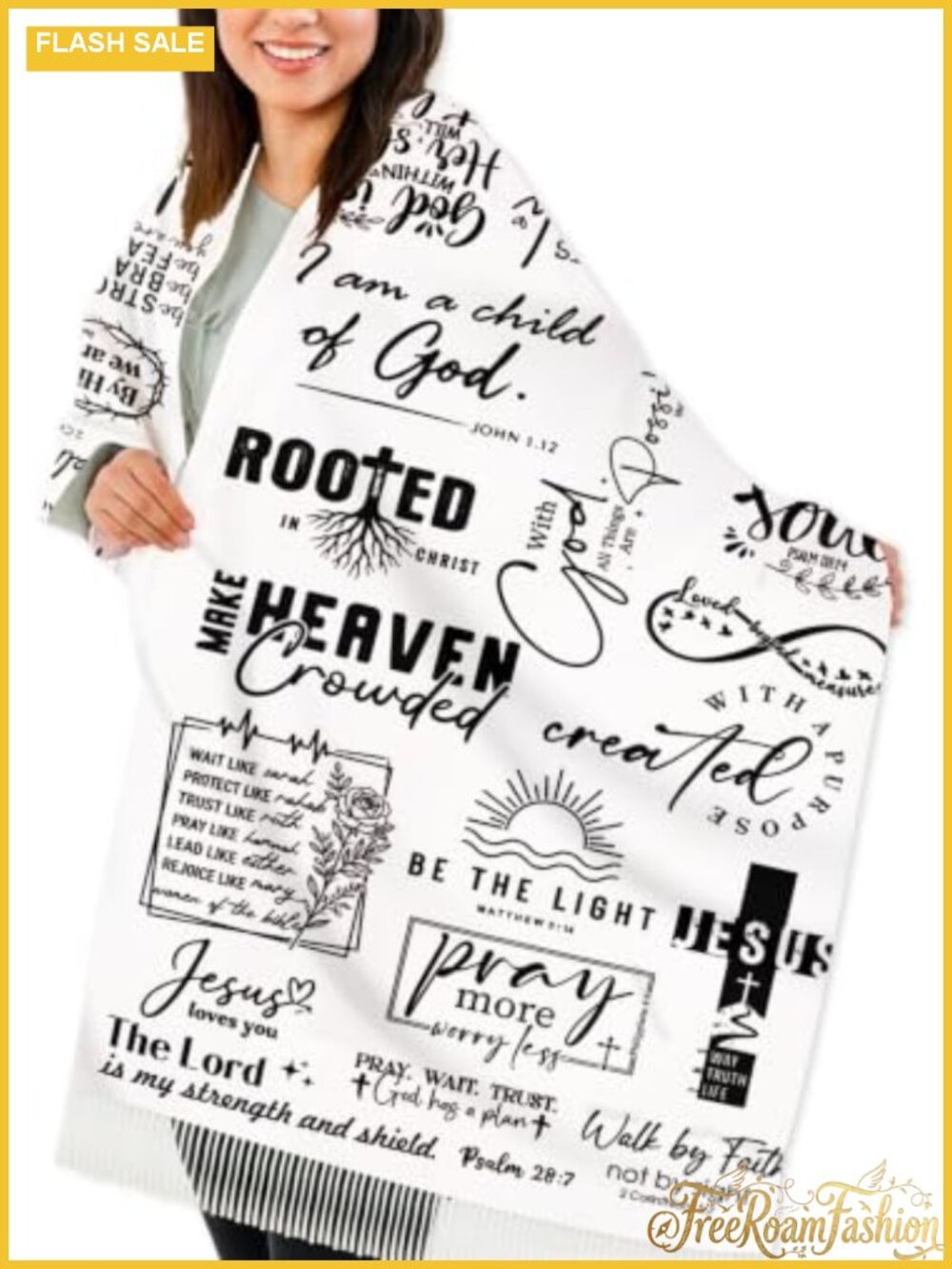 Faux Cashmere Prayer Shawl Wrap Scarf with Bible Verse Inspirational